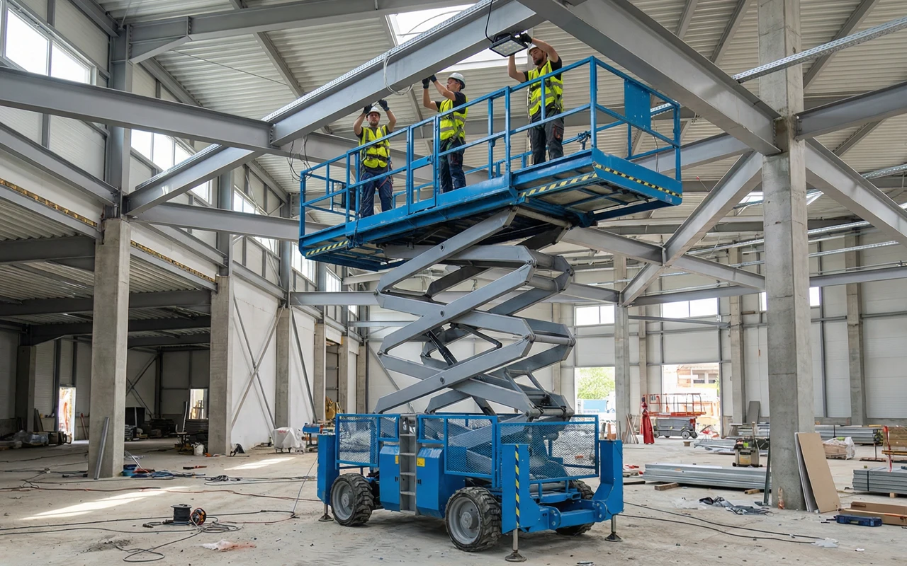 szybki montaż konstrukcji stalowych z podnośnikiem nożycowym