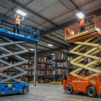 montaż LED z podnośnikami nożycowymi